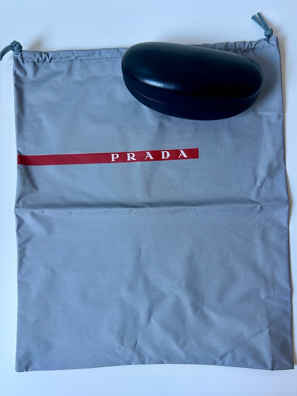 Prada Faux Leather hard Sunglasses Case & Prada Linea Rossa shoes dust bag set